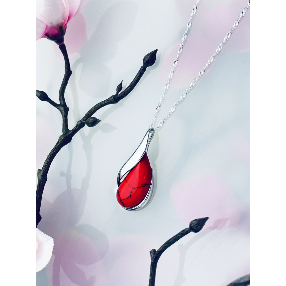 Srebrny wisiorek zawieszka kropla koral