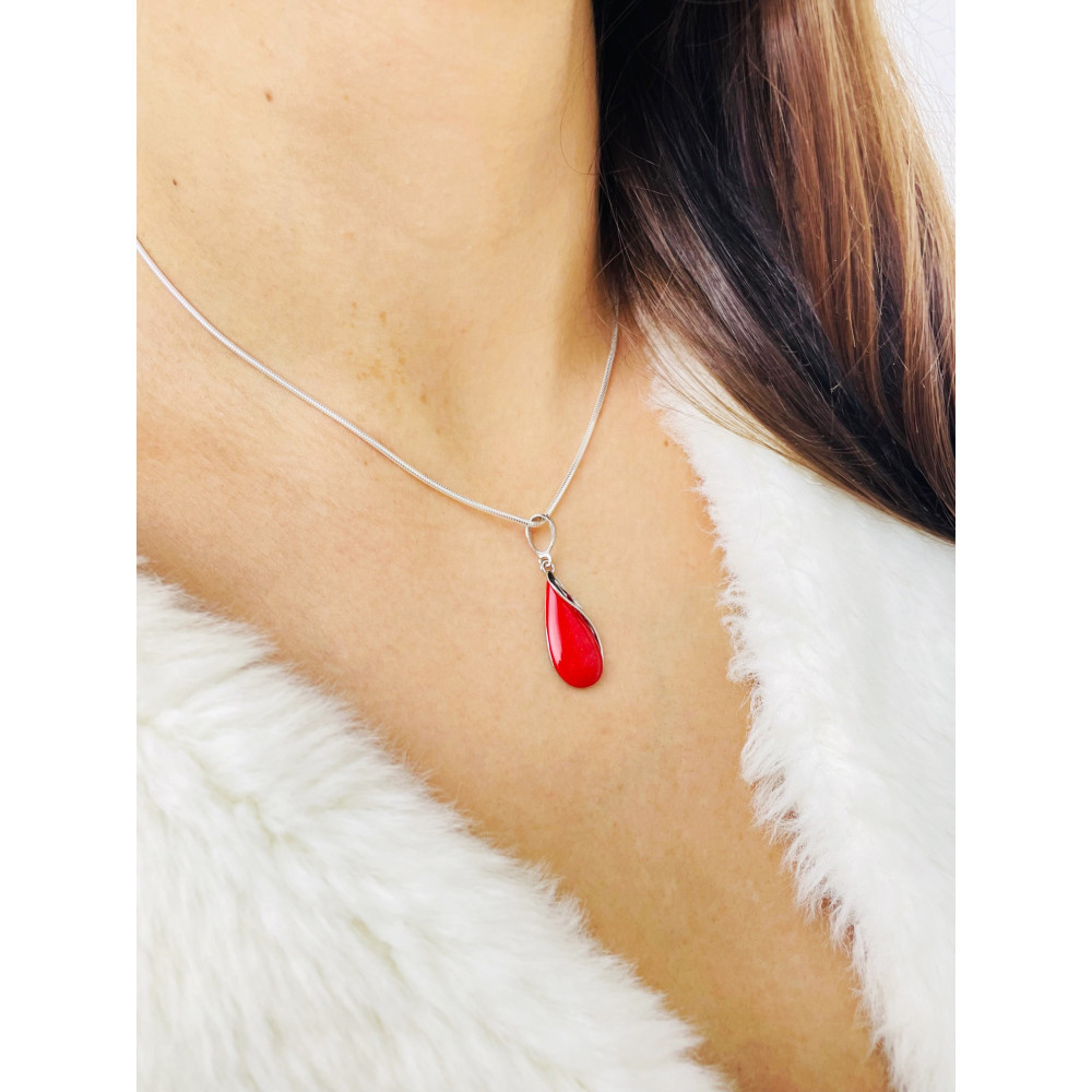 Srebrny wisiorek zawieszka kropla koral