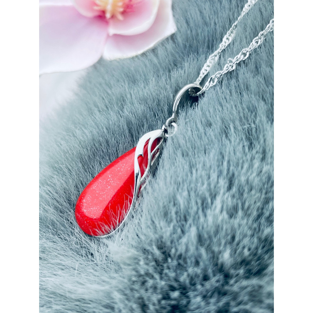 925 Silber Damen Medaillon Anhänger Korallenstein