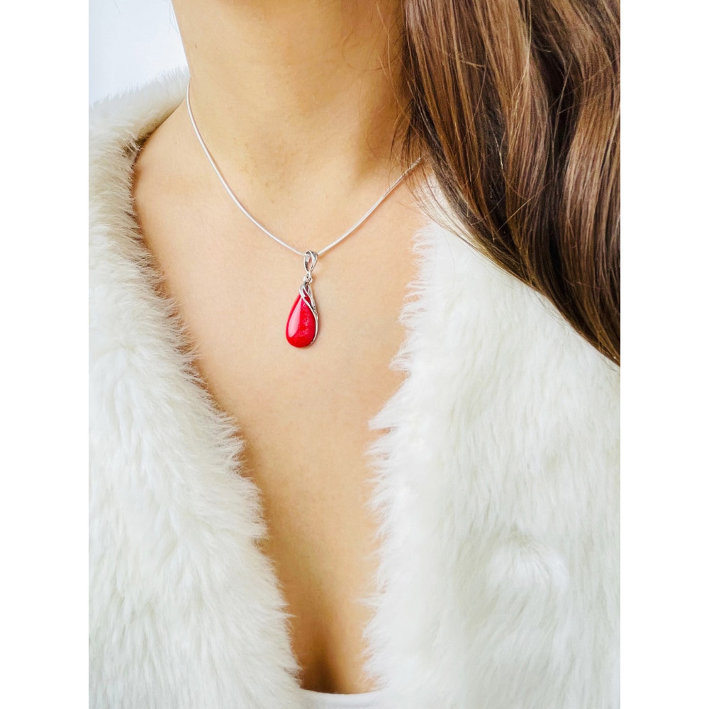 Srebrny wisiorek zawieszka kropla koral