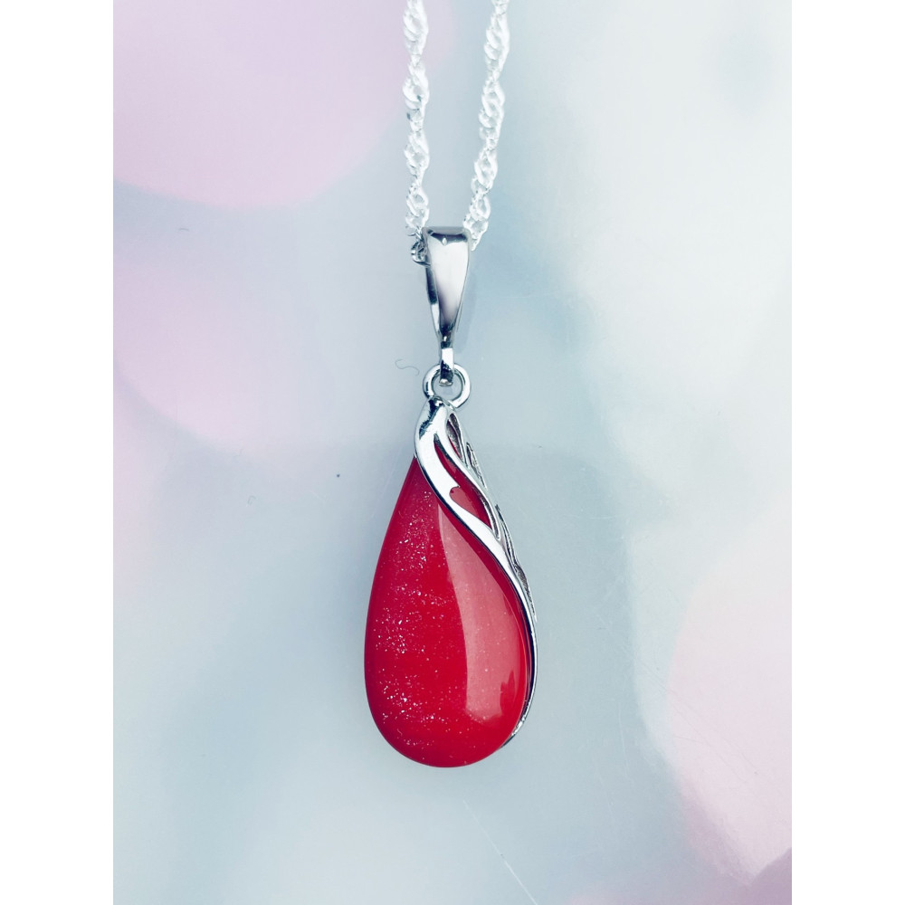 925 Silber Damen Medaillon Anhänger Korallenstein