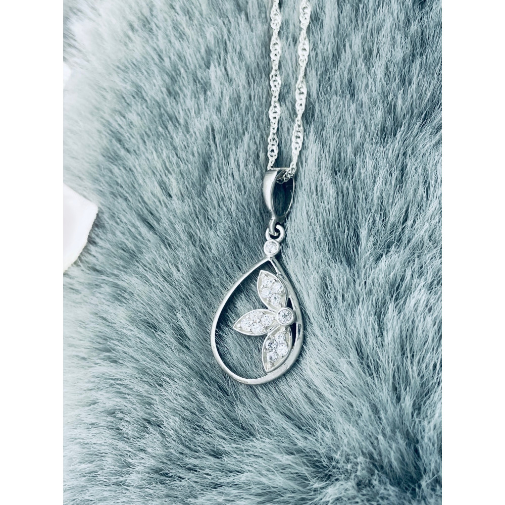 925 Silber Damen Medaillon Anhänger Blume mit Zirkonia