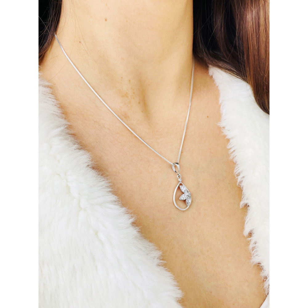 925 Silber Damen Medaillon Anhänger Blume mit Zirkonia