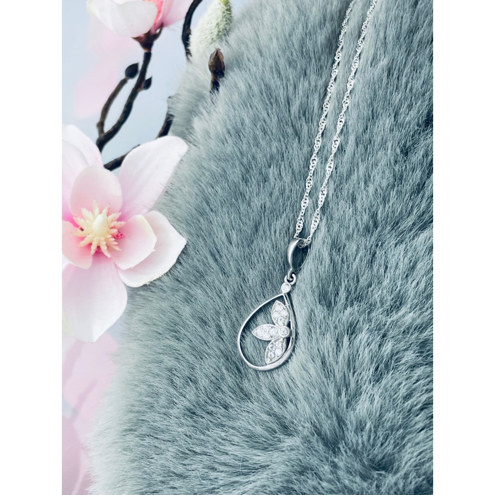 925 Silber Damen Medaillon Anhänger Blume mit Zirkonia