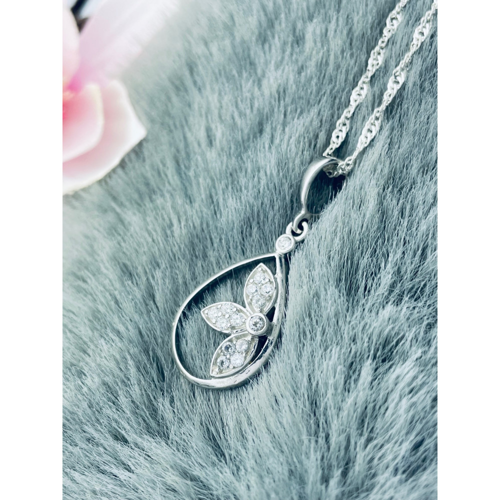 925 Silber Damen Medaillon Anhänger Blume mit Zirkonia