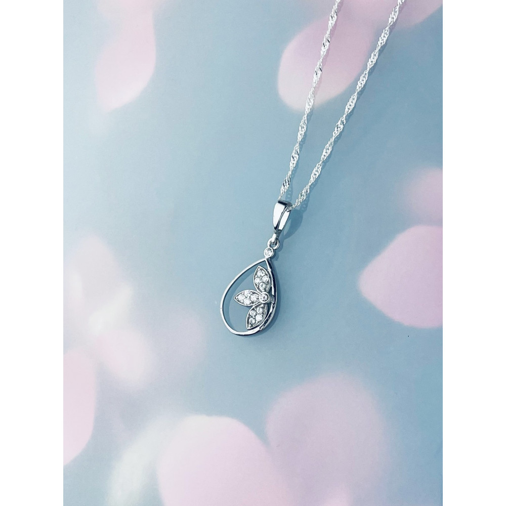 925 Silber Damen Medaillon Anhänger Blume mit Zirkonia