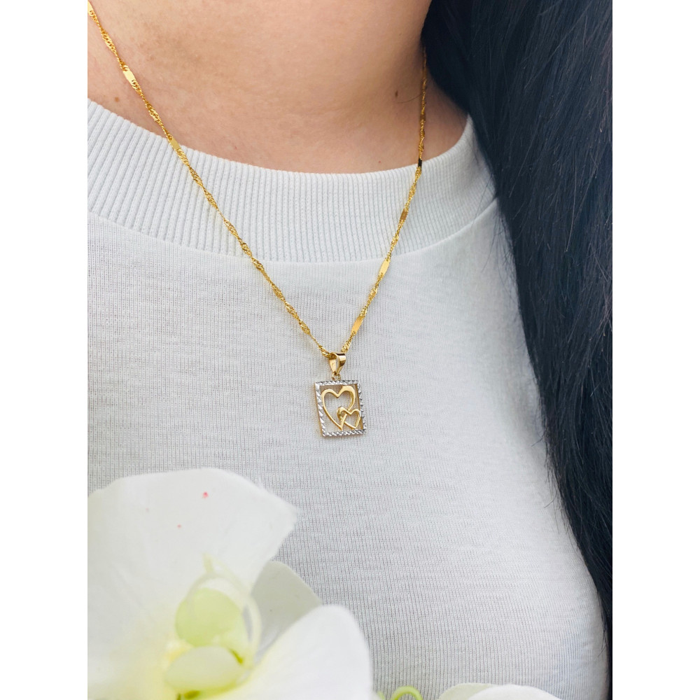 Złoty wisiorek zawieszka serce serduszko w ramce dwa serca  bikolor