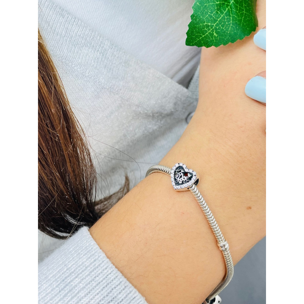 Srebrny koralik zawieszka charms serce serduszko vintage