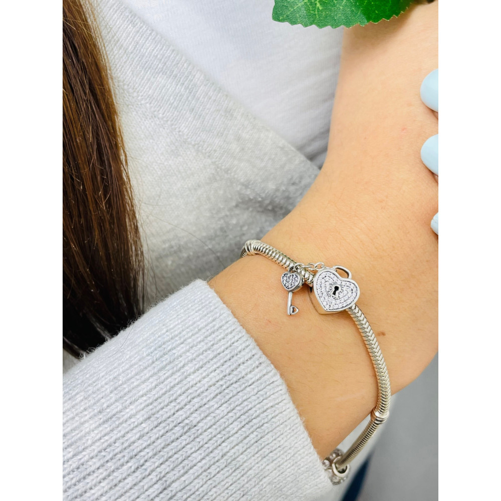 Herz Schlüssel 925 Silber Damen Kinder Anhänger Charms mit Zirkonia