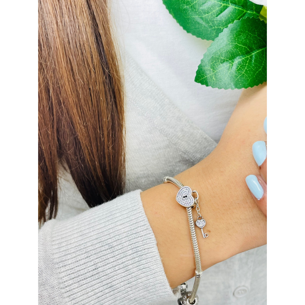 Herz Schlüssel 925 Silber Damen Kinder Anhänger Charms mit Zirkonia