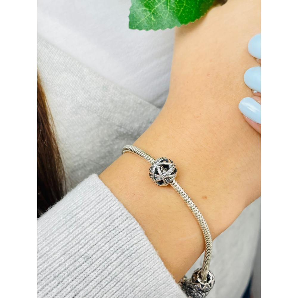 Srebrny koralik zawieszka charms z cyrkoniami vintage