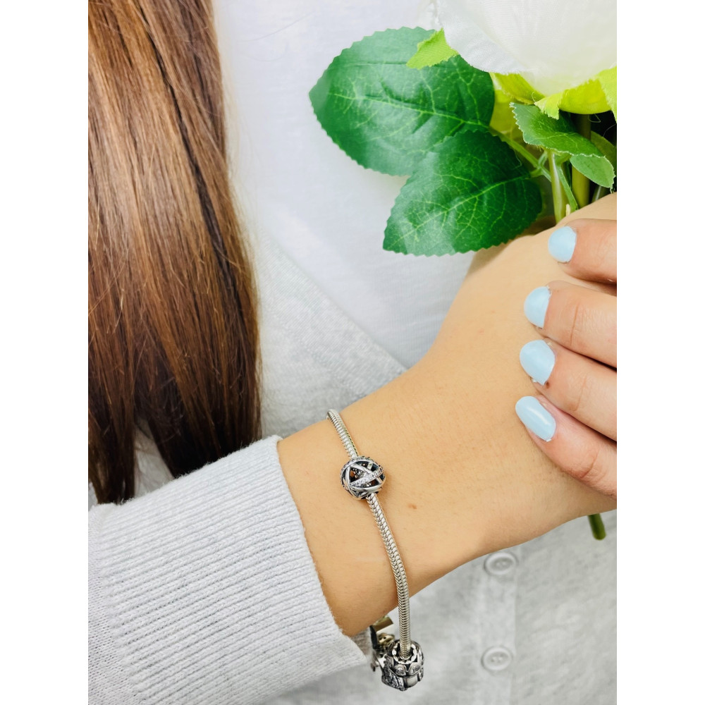 Srebrny koralik zawieszka charms z cyrkoniami vintage