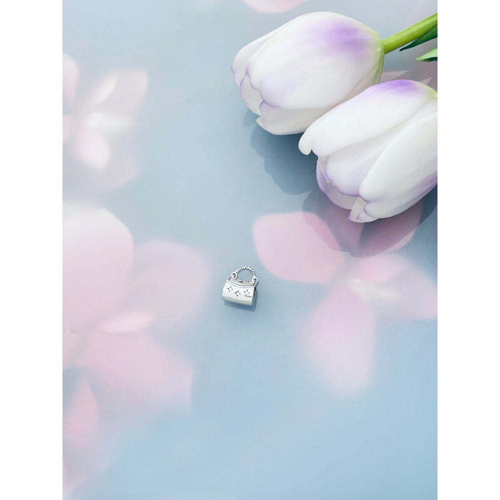 Srebrny koralik zawieszka charms z cyrkoniami torebka