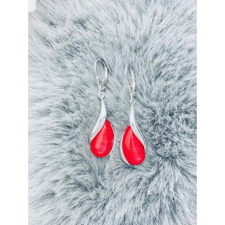 Srebrne kolczyki wiszące krople z koralem