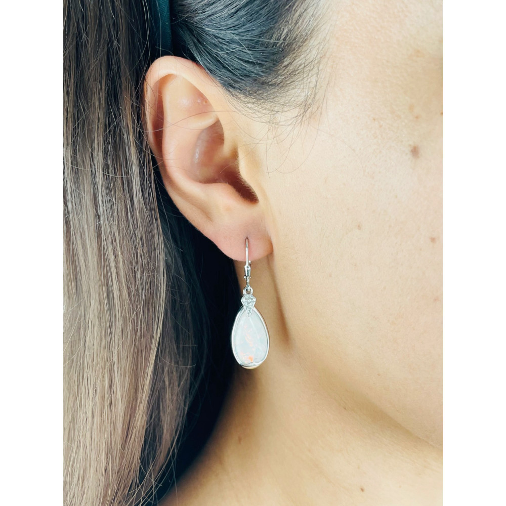 925 Silber Ohrringe mit Zirkonia Opalstein