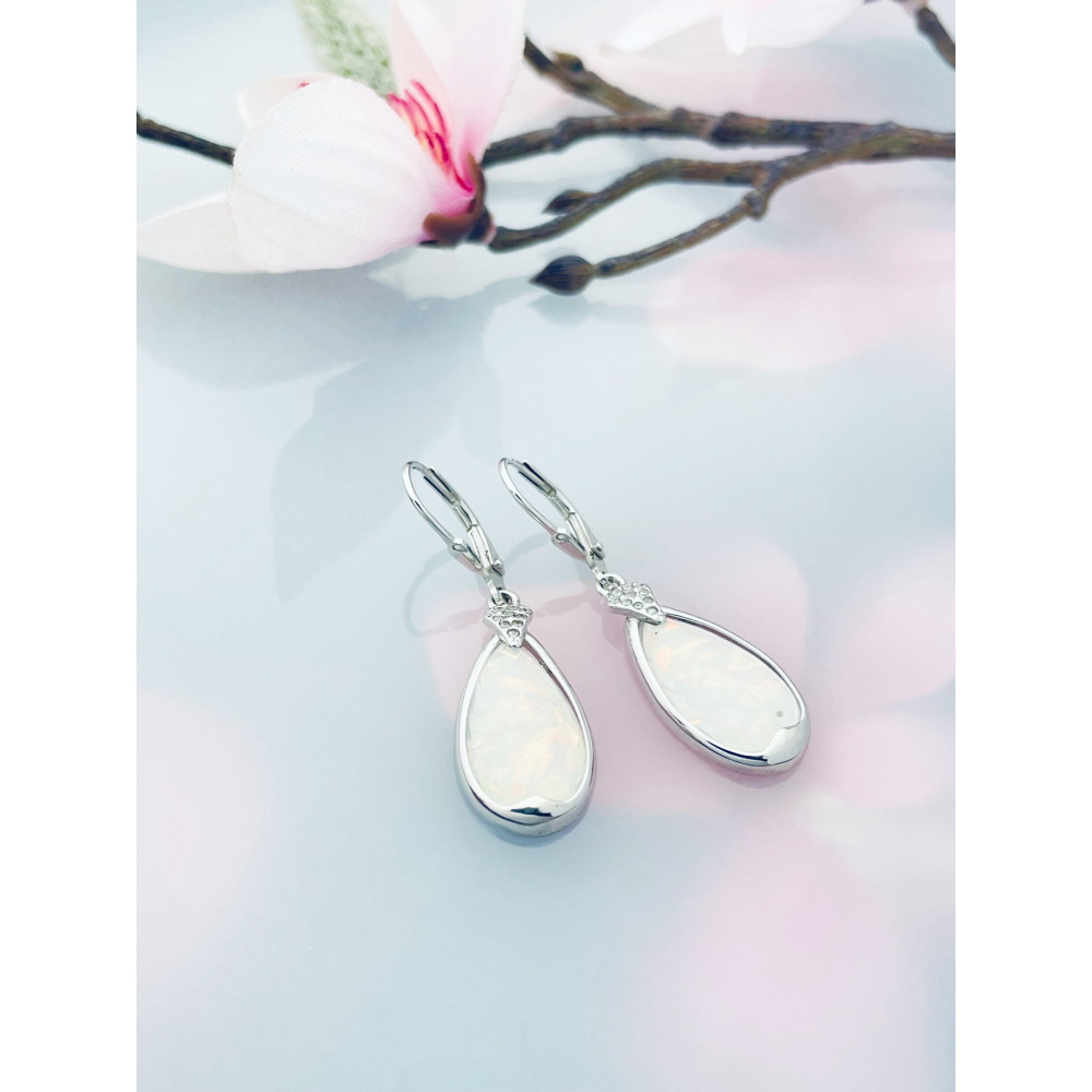 Srebrne kolczyki wiszące krople opal z cyrkoniami