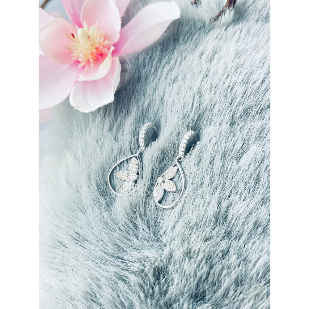 Blume 925 Silber Ohrringe mit Zirkonia
