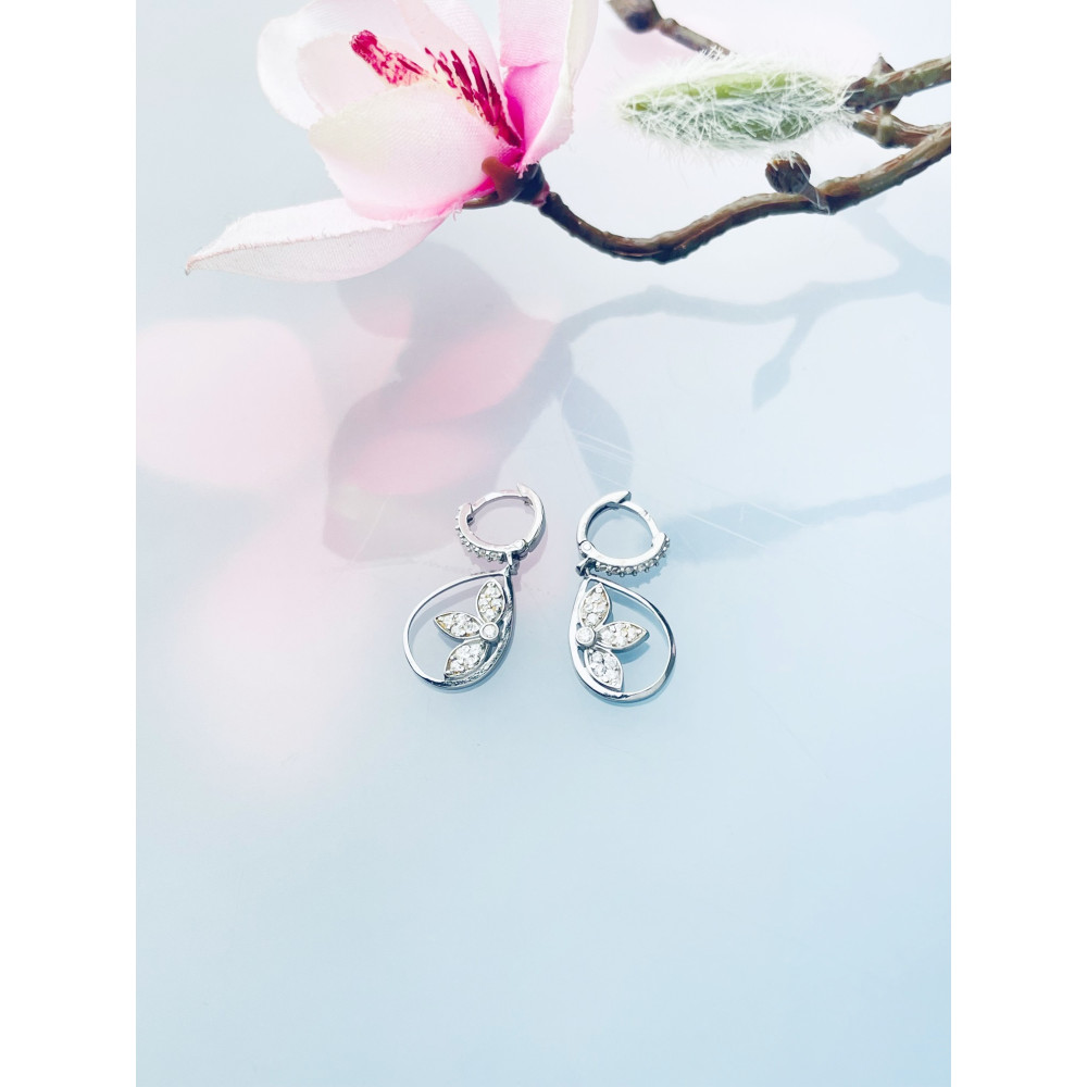 Blume 925 Silber Ohrringe mit Zirkonia