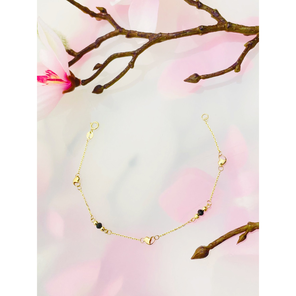 Damen Goldarmband Armband Armkette Gelbgold 585er 14KT Herz Onyx