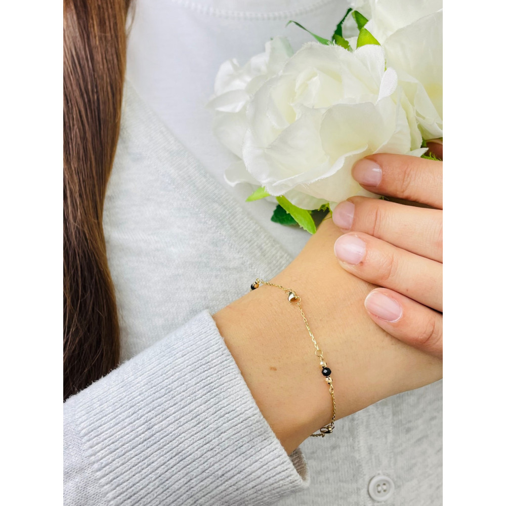 Damen Goldarmband Armband Armkette Gelbgold 585er 14KT Herz Onyx