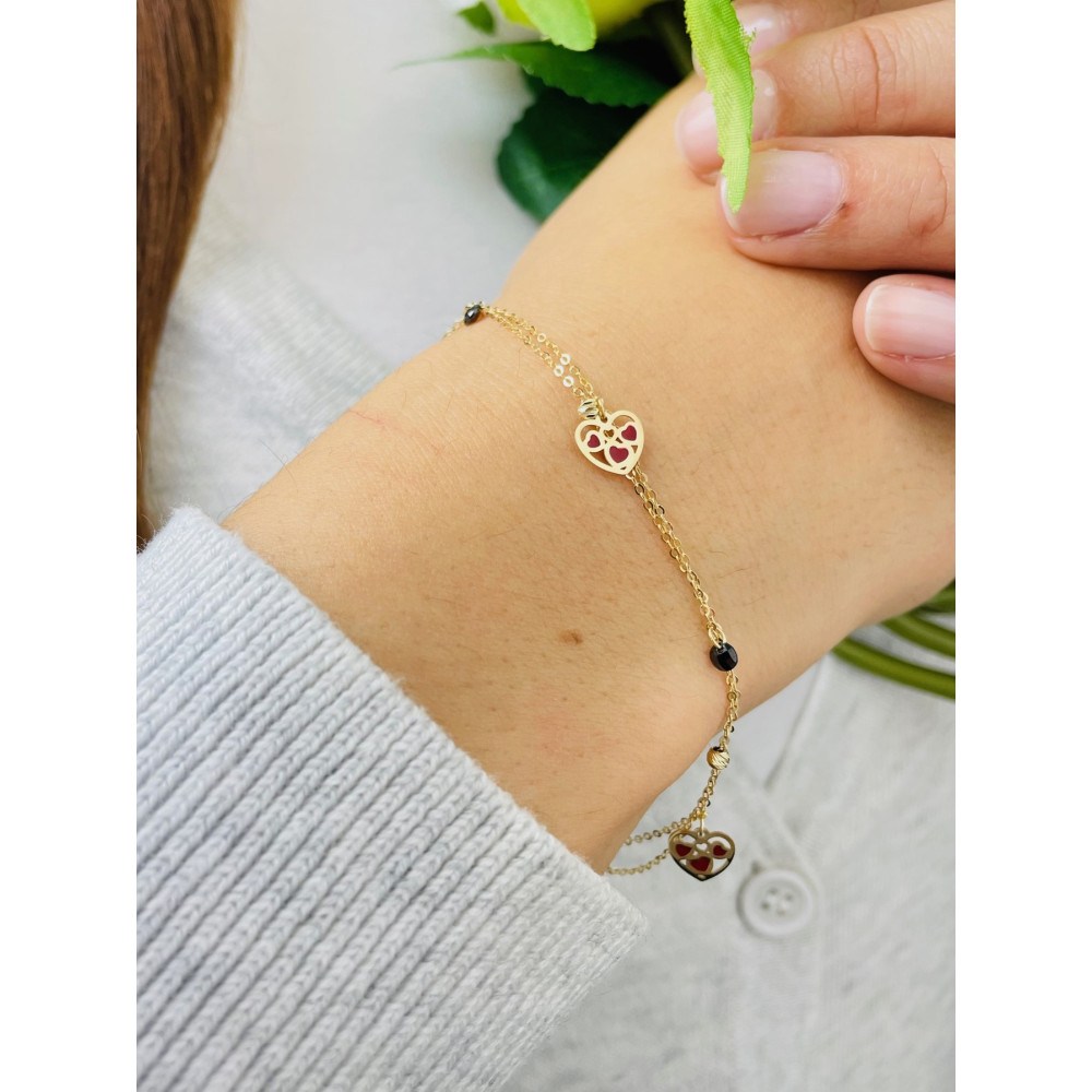 Damen Goldarmband Armband Armkette Gelbgold 585er 14KT Herz Onyx