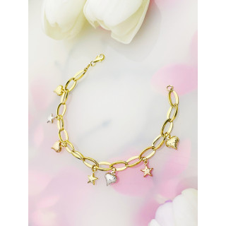 Damen Goldarmband Armband Armkette Gelbgold 585er 14KT Herz Stern