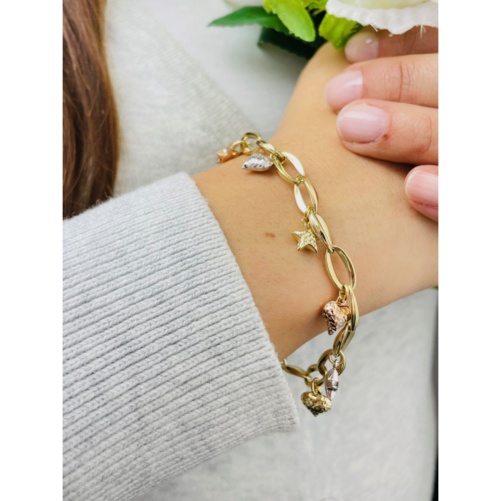 Damen Goldarmband Armband Armkette Gelbgold 585er 14KT Herz Stern