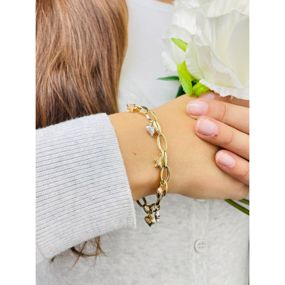 Damen Goldarmband Armband Armkette Gelbgold 585er 14KT Herz Stern