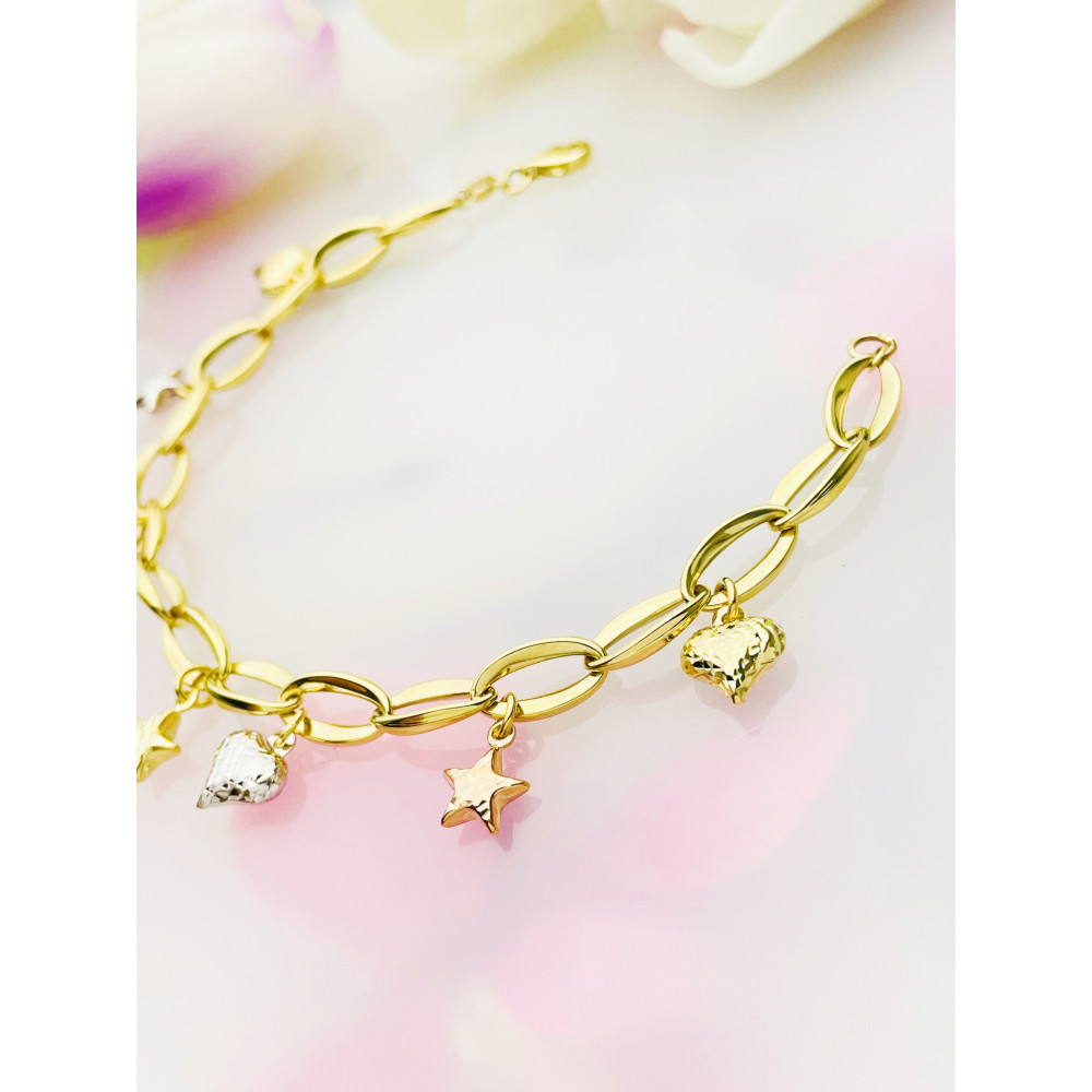 Damen Goldarmband Armband Armkette Gelbgold 585er 14KT Herz Stern