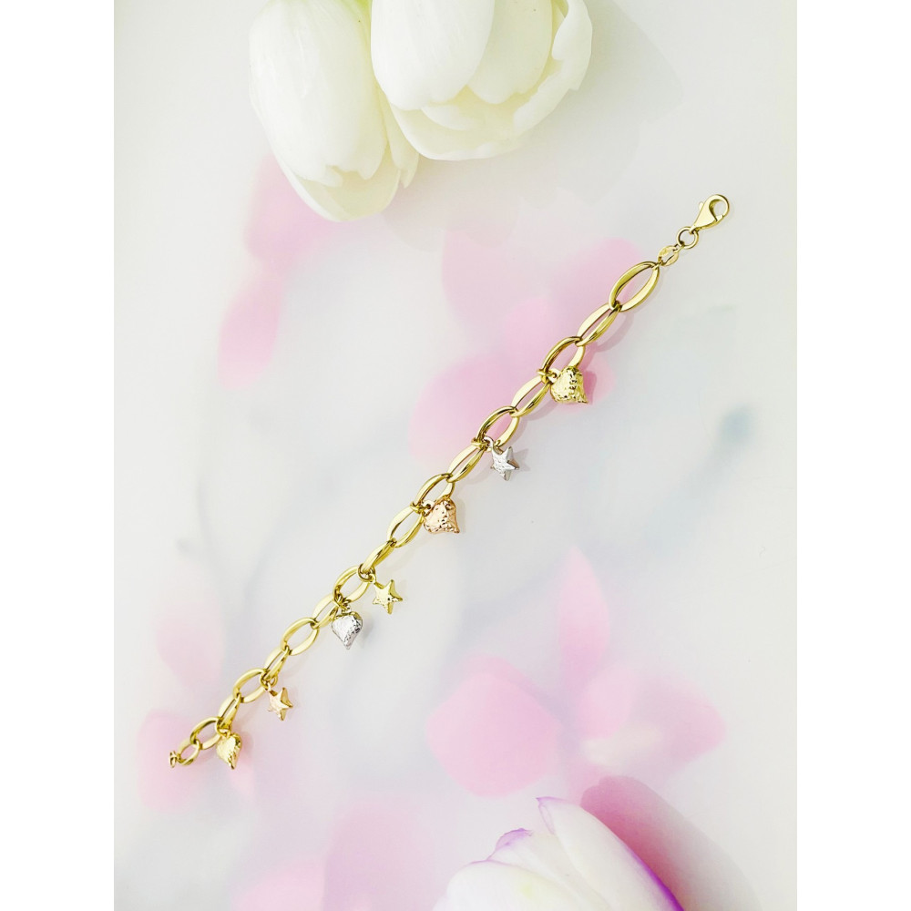 Damen Goldarmband Armband Armkette Gelbgold 585er 14KT Herz Stern