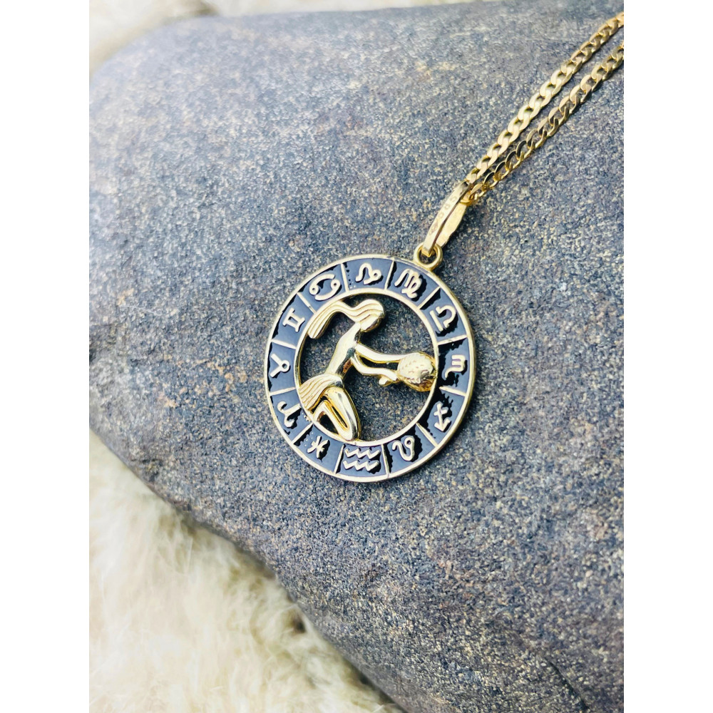 Złoty wisiorek zawieszka z emalią znak zodiaku panna