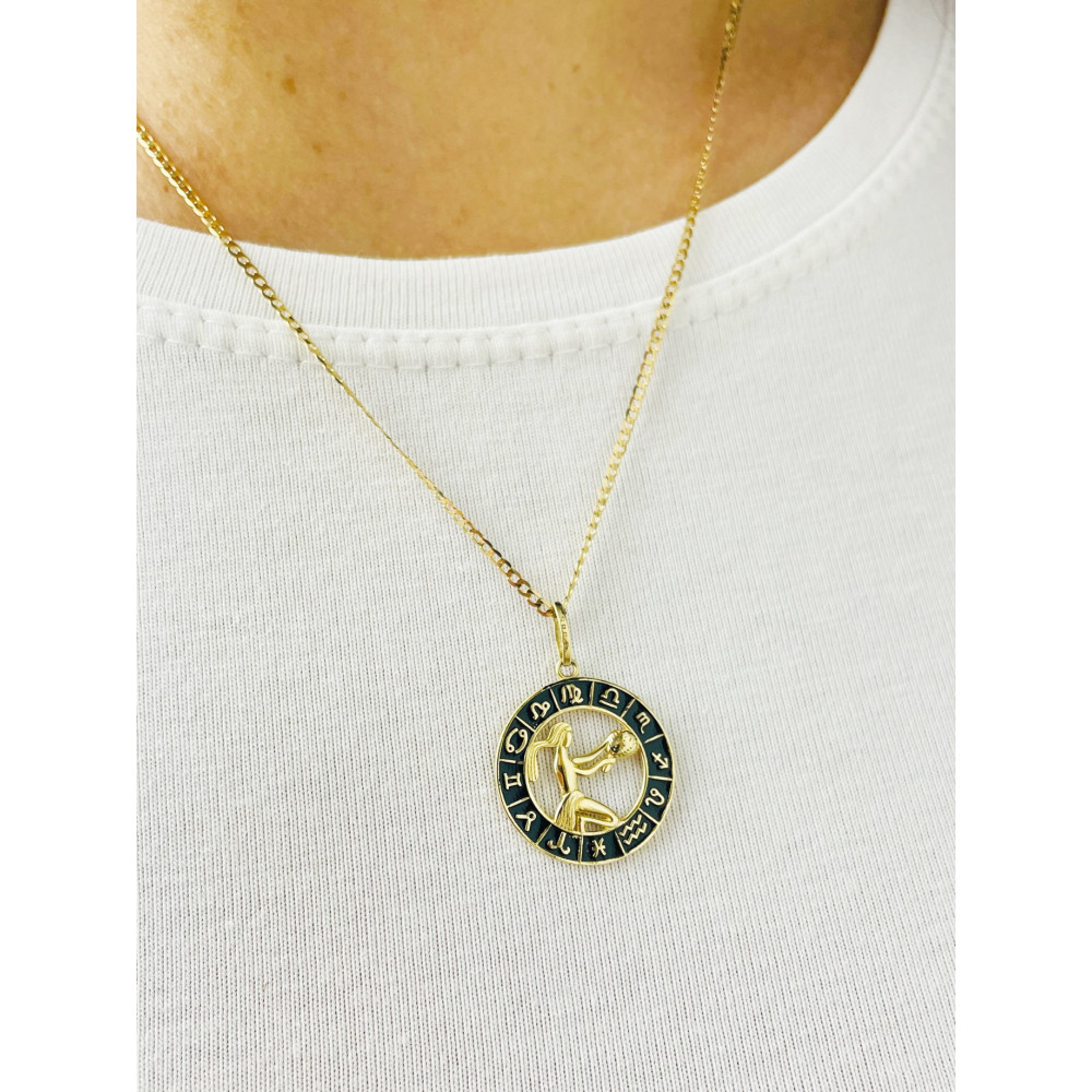 Złoty wisiorek zawieszka z emalią znak zodiaku panna