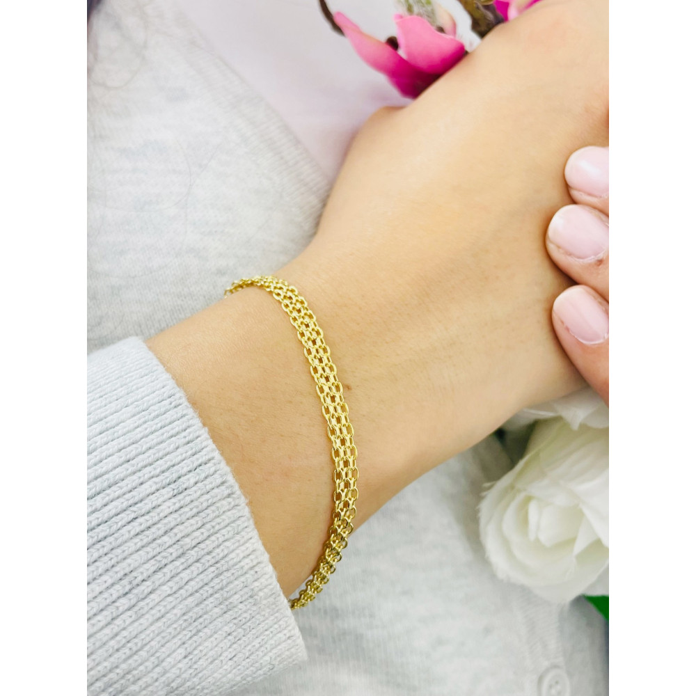 Złota bransoletka szeroki ankier poczwórny