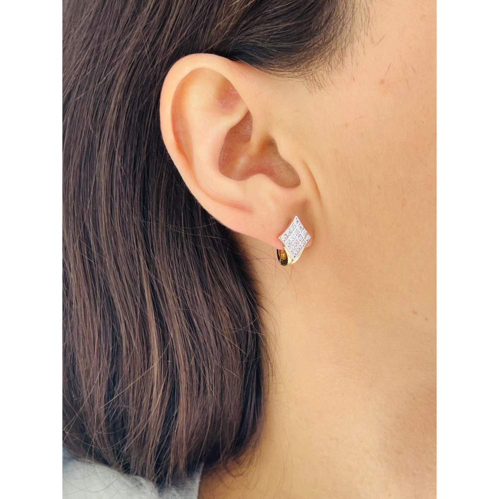 Karo Gold Ohrringe Mit Zirkonia Ohrhänger Ohrstecker Ohrschmuck Paar 14KT Gelbgold