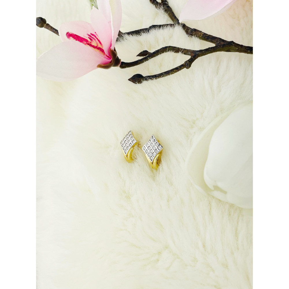 Karo Gold Ohrringe Mit Zirkonia Ohrhänger Ohrstecker Ohrschmuck Paar 14KT Gelbgold