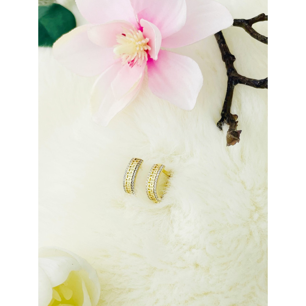 griechisches Muster Ohrringe mit Zirkonia Ohrhänger Ohrstecker Ohrschmuck 585er 14KT Gelbgold