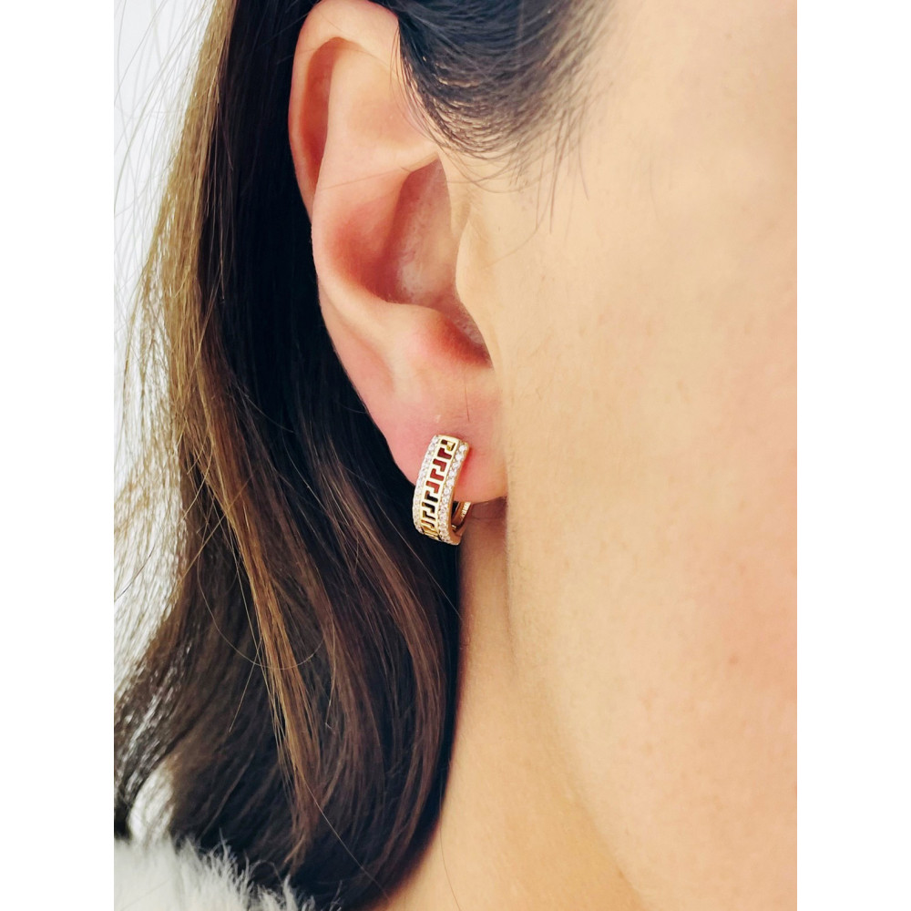 griechisches Muster Ohrringe mit Zirkonia Ohrhänger Ohrstecker Ohrschmuck 585er 14KT Gelbgold