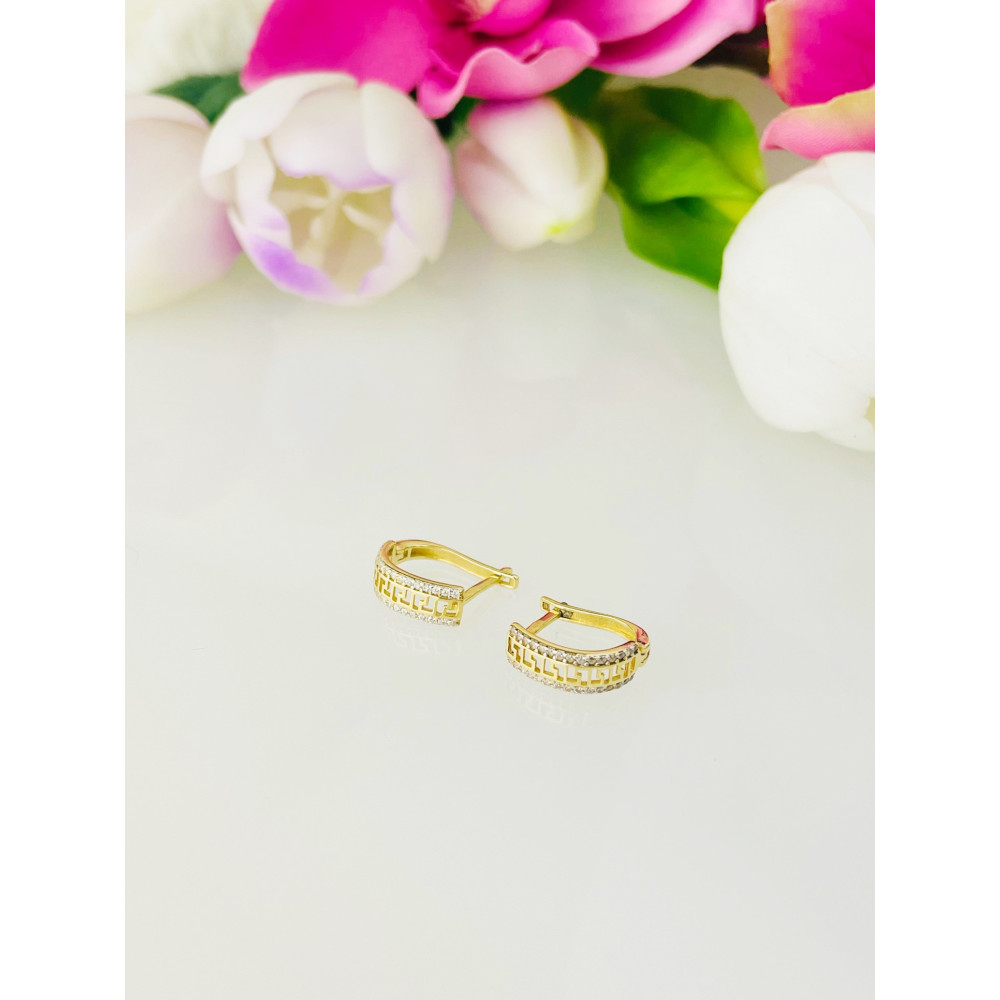 griechisches Muster Ohrringe mit Zirkonia Ohrhänger Ohrstecker Ohrschmuck 585er 14KT Gelbgold