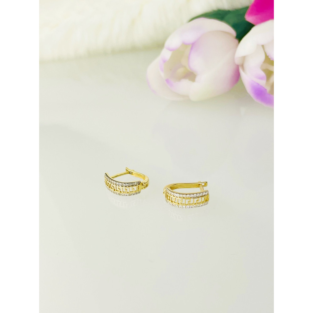 griechisches Muster Ohrringe mit Zirkonia Ohrhänger Ohrstecker Ohrschmuck 585er 14KT Gelbgold