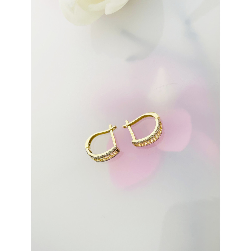 griechisches Muster Ohrringe mit Zirkonia Ohrhänger Ohrstecker Ohrschmuck 585er 14KT Gelbgold