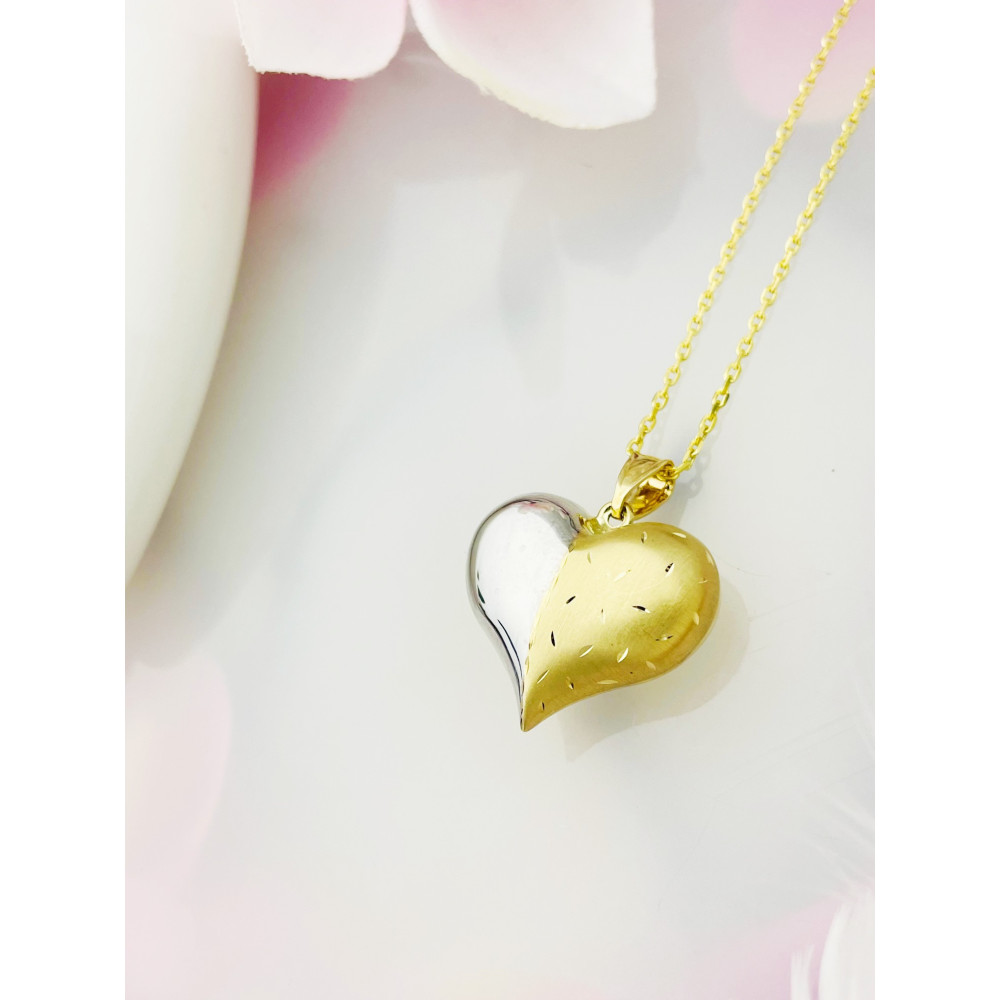 Złoty wisiorek zawieszka serce frezowane figurka bikolor