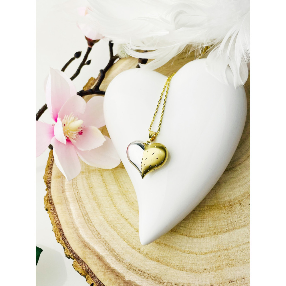 Złoty wisiorek zawieszka serce frezowane figurka bikolor