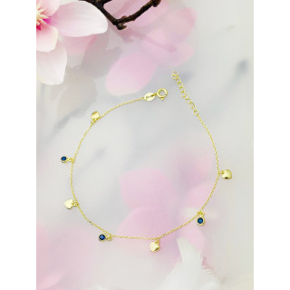 Herz 925 Silber vergoldet Bein Armband mit Zirkonia