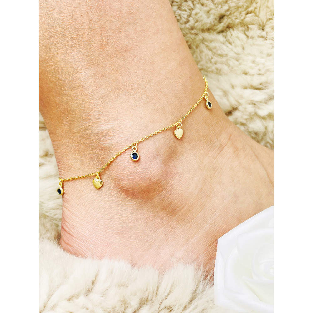 Herz 925 Silber vergoldet Bein Armband mit Zirkonia