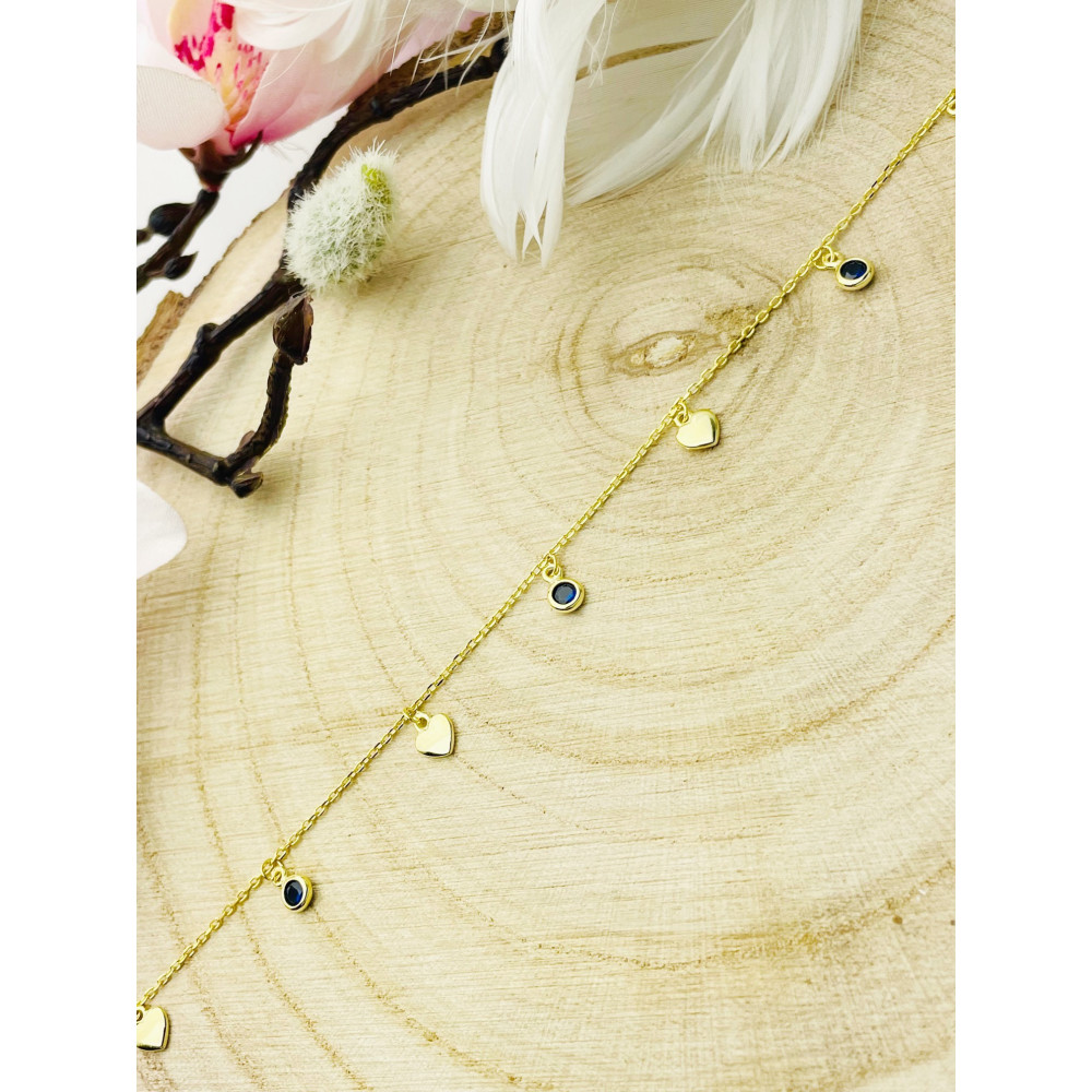 Herz 925 Silber vergoldet Bein Armband mit Zirkonia