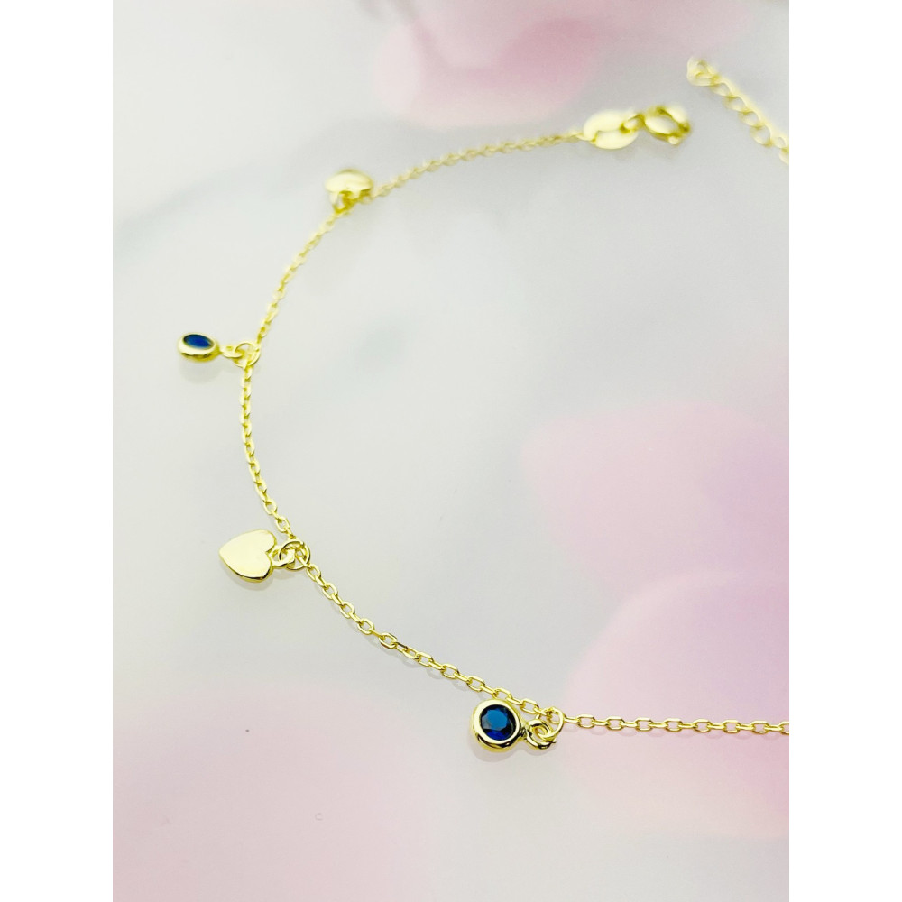 Herz 925 Silber vergoldet Bein Armband mit Zirkonia