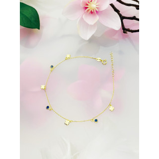 Kleeblatt 925 Silber vergoldet Bein Armband mit Zirkonia