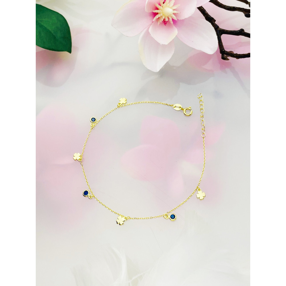 Kleeblatt 925 Silber vergoldet Bein Armband mit Zirkonia