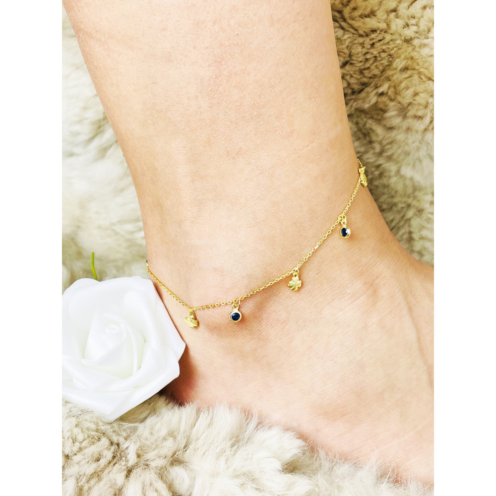 Kleeblatt 925 Silber vergoldet Bein Armband mit Zirkonia