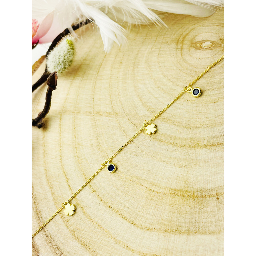 Kleeblatt 925 Silber vergoldet Bein Armband mit Zirkonia